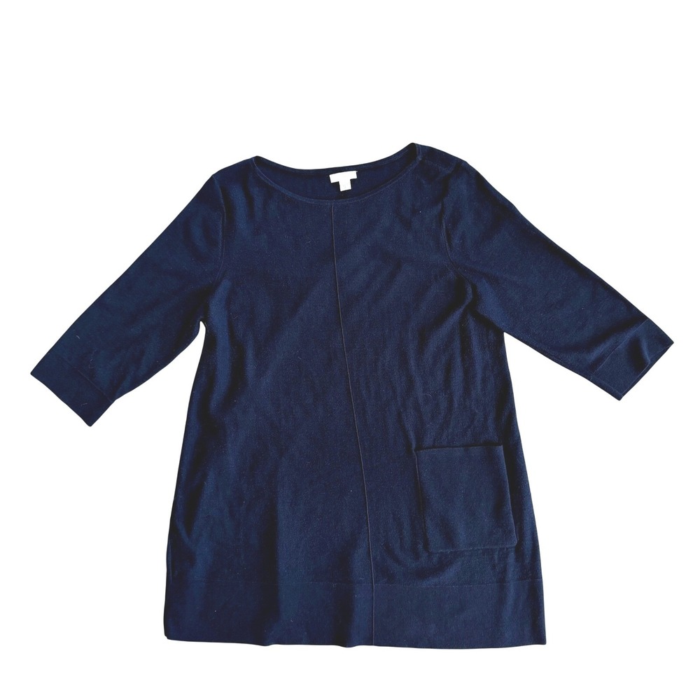 J. Jill Navy Blue Cotton Blend Boat Neck A-Line Tunic Sweater Women Size Medium